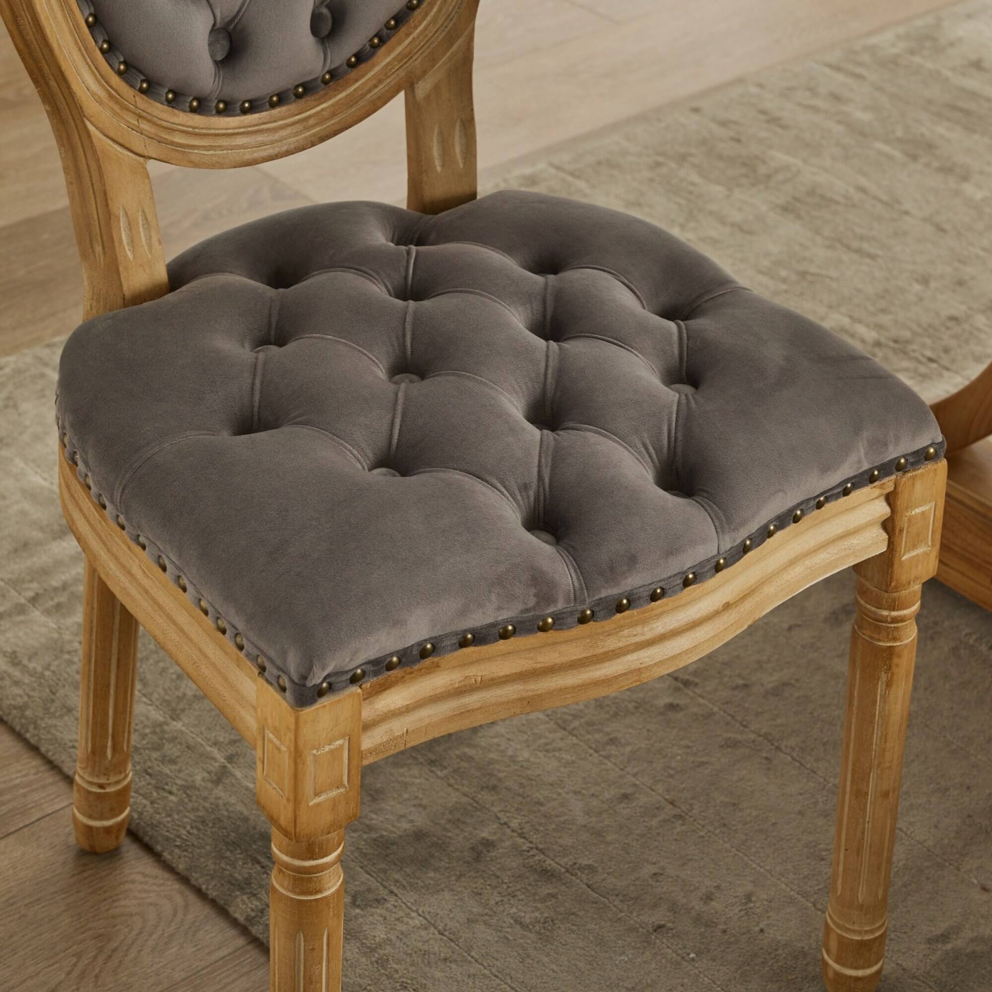 Alt View 7. GOODSILO - French Style Solid Wood Frame Antique Dining Chairs with Hand-Pulled Buckle Decoration and Nailhead Trim, Set of 2 - Gray.