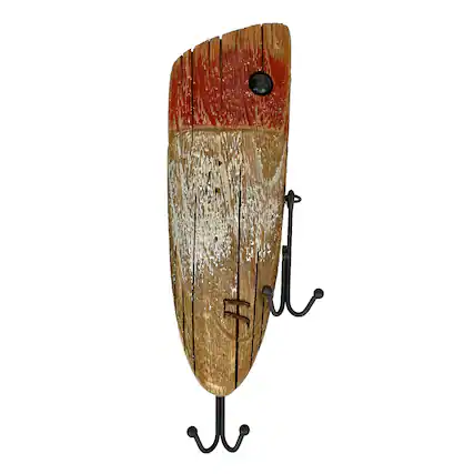Front. Chesapeake Bay - Rustic Wooden Fishing Lure Wall Hook 14in Coastal Nautical Decor Organizer - Brown.