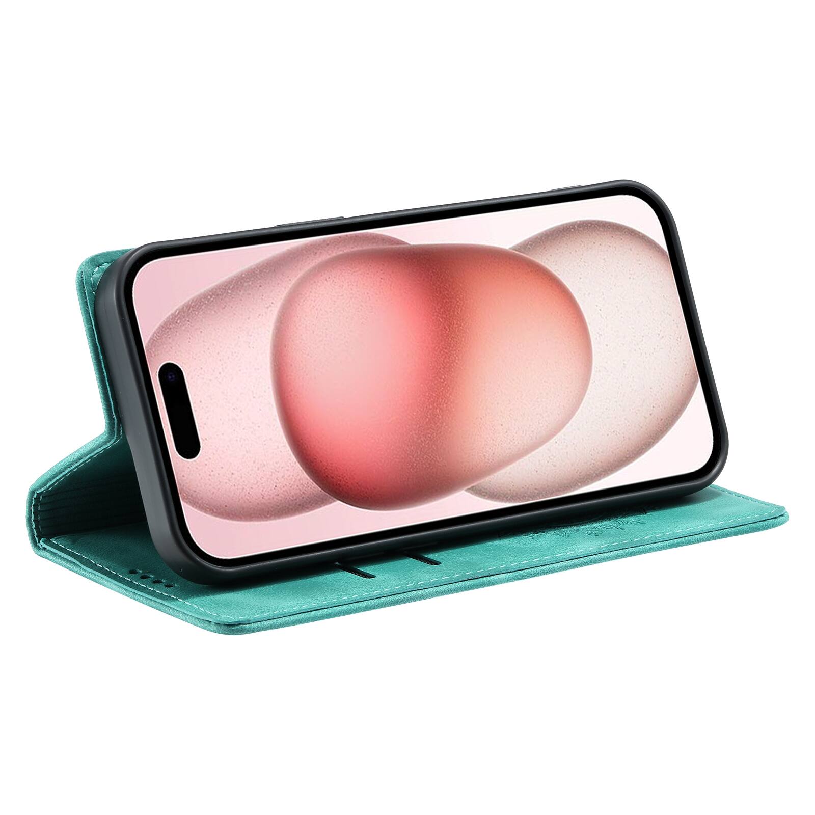 Back. Dteck - Magnetic Wallet Case For Apple iPhone 18 Pro Max, Shockproof Embossed Card Cash Pocket Stand PU Leather Cover - Green.