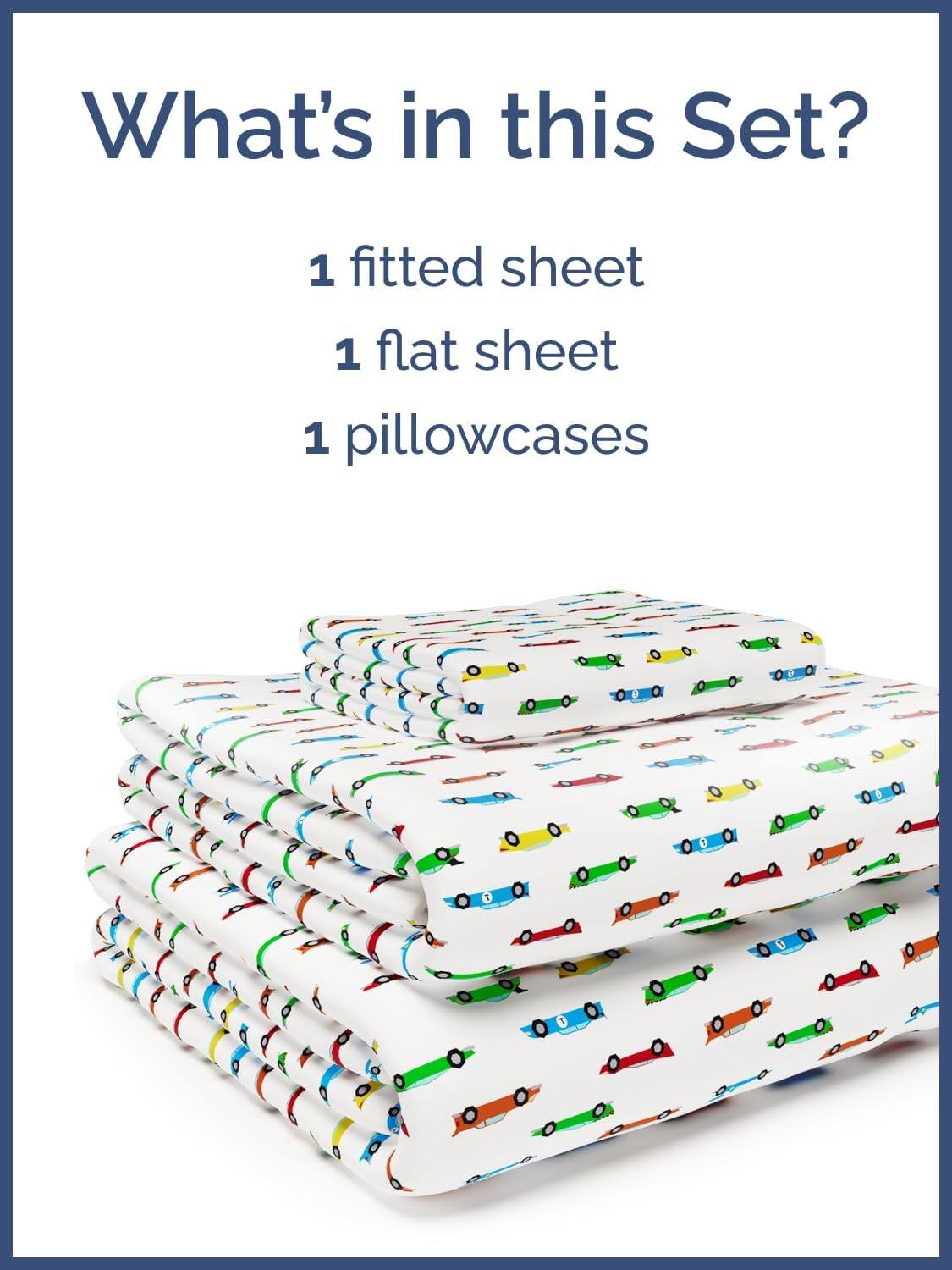 What's in this Set?  
1 fitted sheet  
1 flat sheet  
1 pillowcases