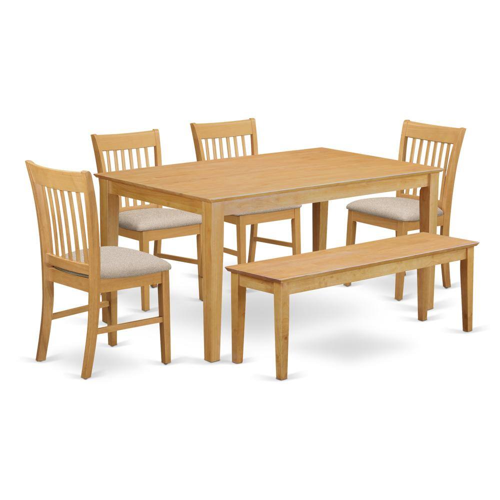 Back. East West Furniture - CANO6-OAK-C 6-Pc Dinette set - Dinette Table and 4 Dining Chairs coupled with Wooden bench - Oak.