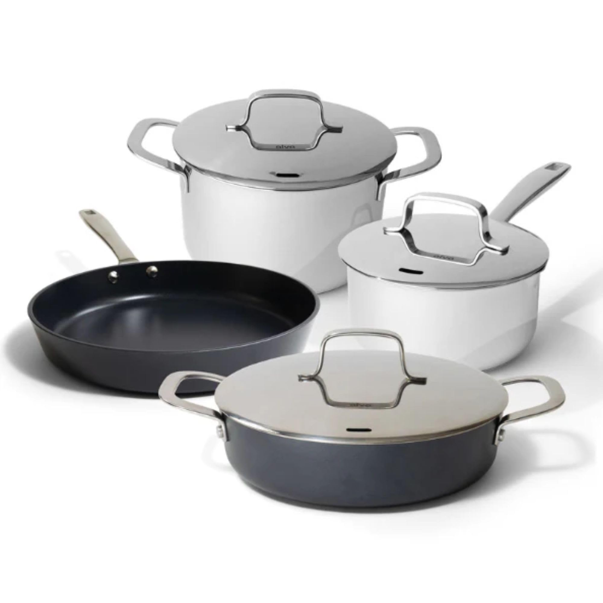 Front. Alva - Alva Maestro Cookware Set 7-Piece Set - Stainless Steel Pots and Nonstick Ceramic Frying Pans - Silver and Black.