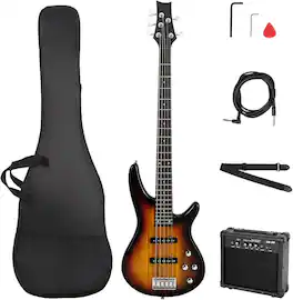 Winado - Electric KIB Bass Guitar 5 String Bass Guitar Kit Full Equipment with 20 Watt Amplifier for Beginner - Sunset