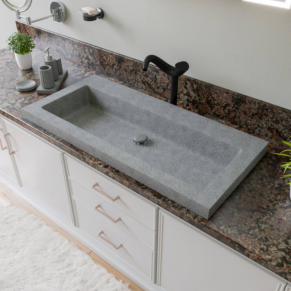 Angle. Alfi - 40" Solid Concrete Gray Matte Trough Sink for the Bathroom - Gray.