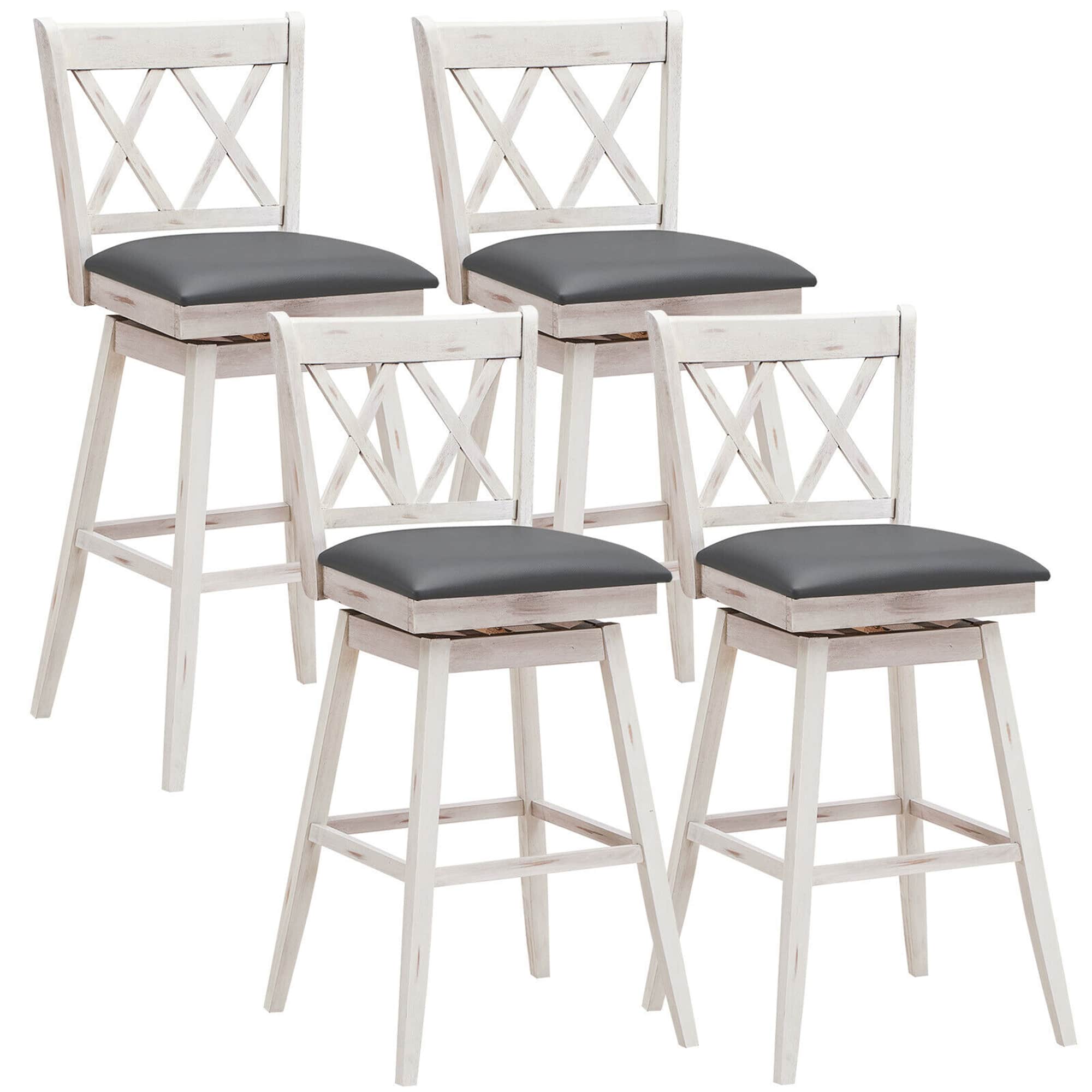 Gymax - Set of 4 Barstools Swivel Bar Height Chairs with Rubber Wood Legs - Antique White
