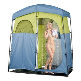 VEVOR - Camping Shower Tent, 2-Room Portable Privacy Tent Changing Room with Shower Bag, Ground Stakes, Ropes, Carry Bag - Green+Blue