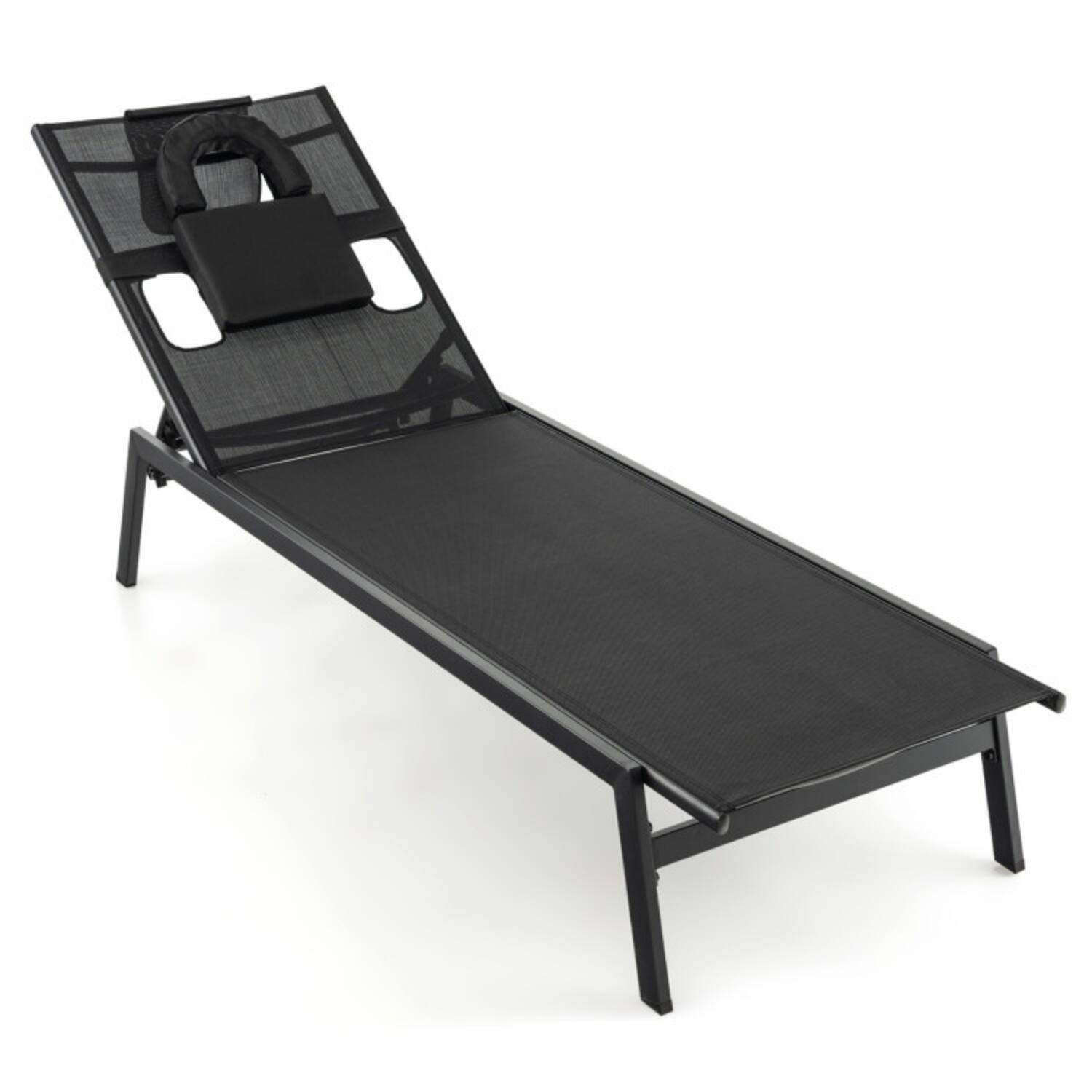 Alt View 3. Mondawe - Patio Sunbathing Lounge Chair w 5-Position Backrest Face Hole & Pillows for Tanning - Black.