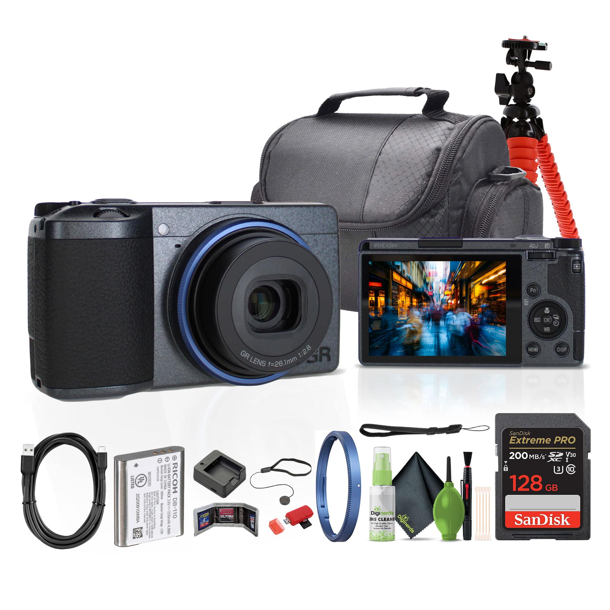 Ricoh - GR IIIx Urban Edition Compact Portable Digital Camera + 64GB Memory Card + More