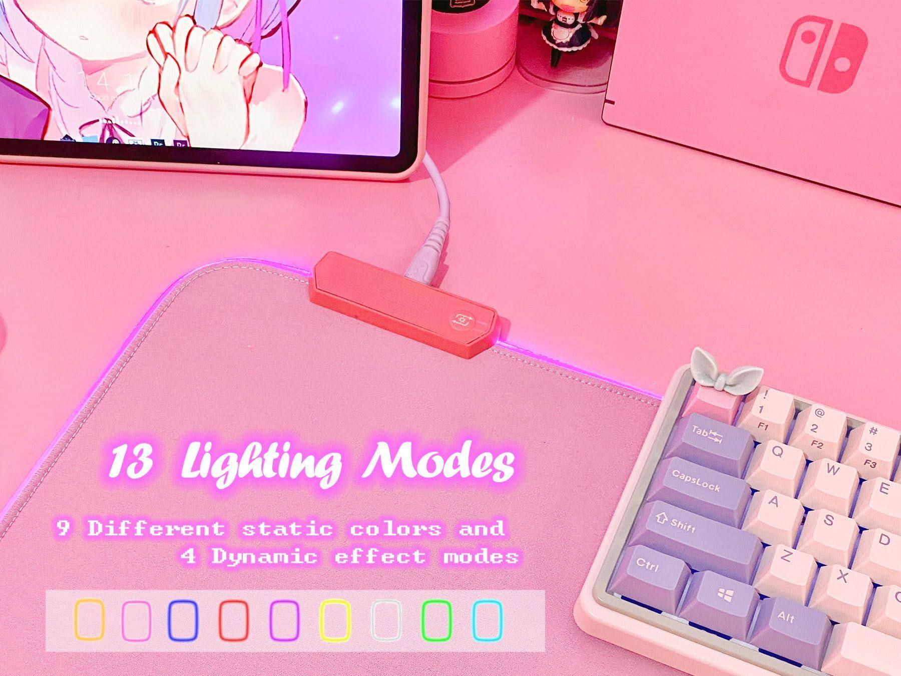 13 Lighting Modes  
9 Different static colors and 4 Dynamic effect modes  

4 2 F . G 13  
Lighting Modes  
9 Different static colors and 4 Dynamic effect modes  

Tab CapsLock Shift Ctrl ! 1 F1 Q A Z Alt @ 2 F2 W S X # 3 F3 E D C