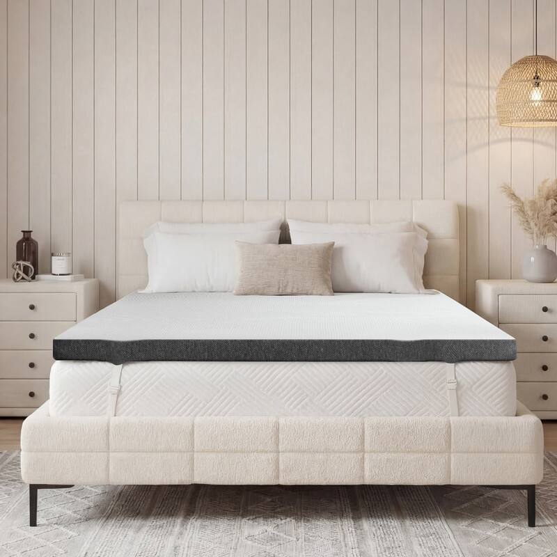 Alt View 2. Dyonery - Dyonery 4" Mattress Topper for Pain Relief, High Density Bed Topper, Breathable Washable Cover with Anti-Slip Straps - White.