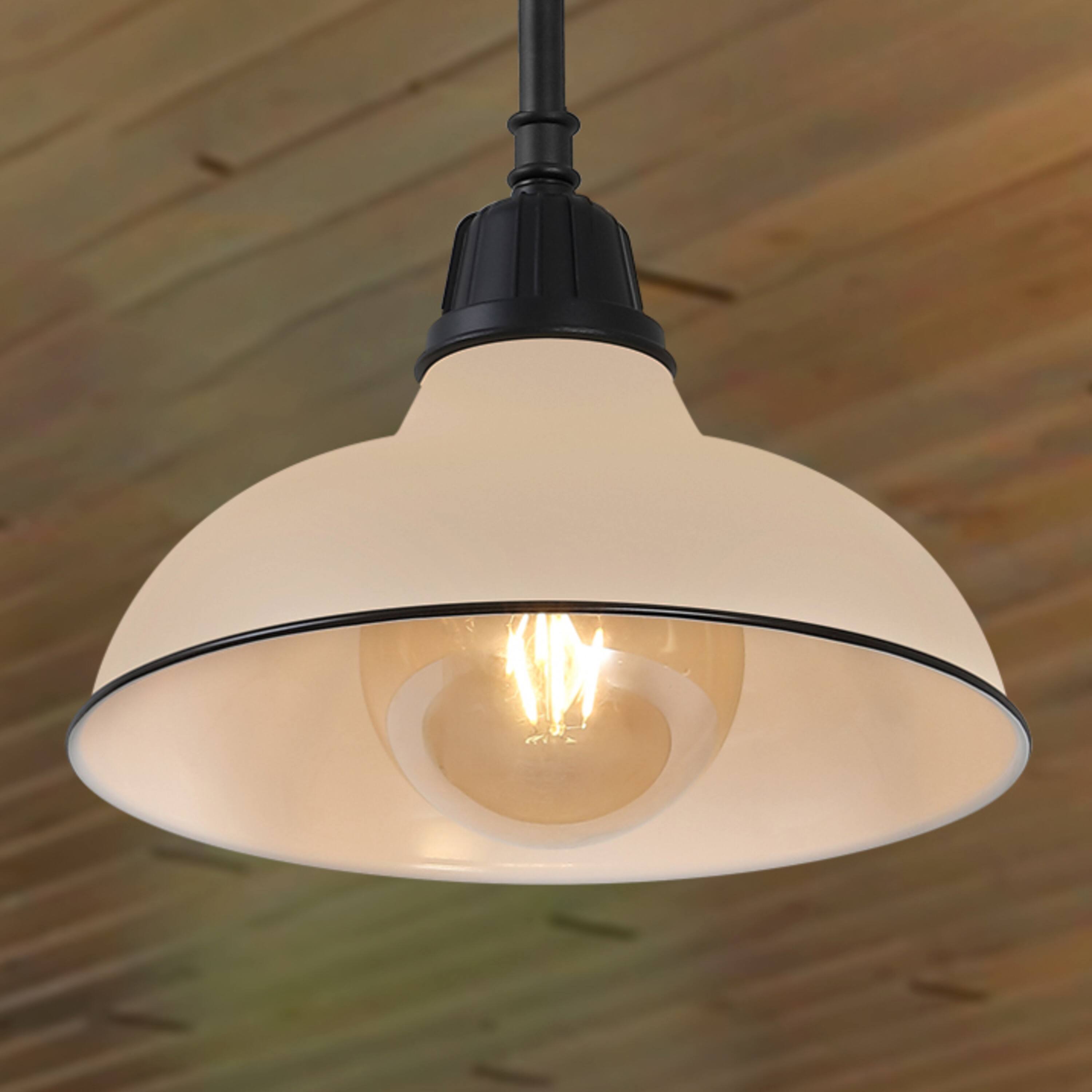 Alt View 1. Jonathan Y - Jasper 12.25" 1-Light Farmhouse Industrial Indoor/Outdoor Iron LED Pendant, Matte Almond - Matte Almond.