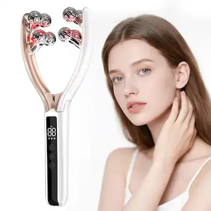 Front. Luckbyte - Rechargeable Facial Massager for Face and Neck, Portable Roller with 8 Massage Balls for Home and Travel.