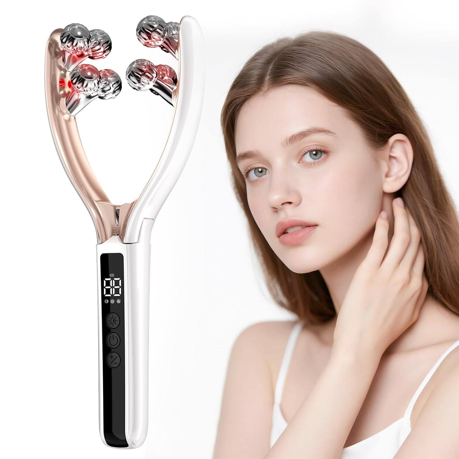 Front. Luckbyte - Rechargeable Facial Massager for Face and Neck, Portable Roller with 8 Massage Balls for Home and Travel.