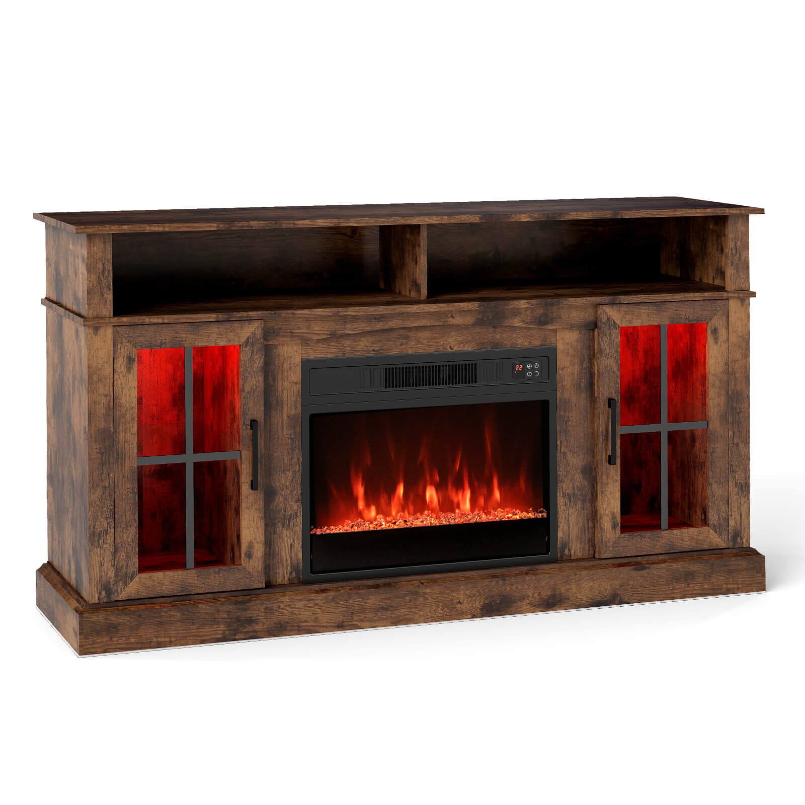 Alt View 9. Costway - Costway 58" Fireplace TV Stand with LED Lights Entertainment Center for 65 Inch TV - Rustic Brown.