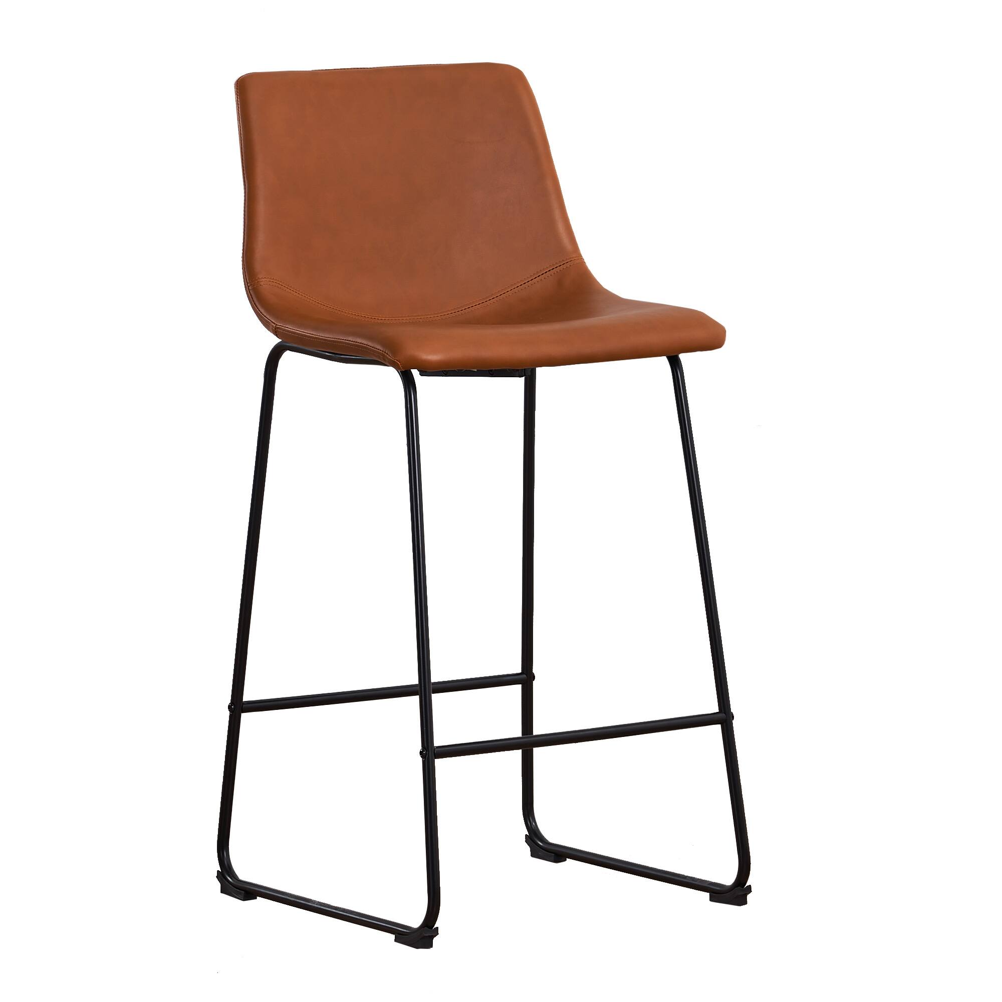 Angle. FERPIT - FERPIT Modern Faux Leather Counter Bar Stools Upholstered with Metal Frame 2 Pack - Brown.