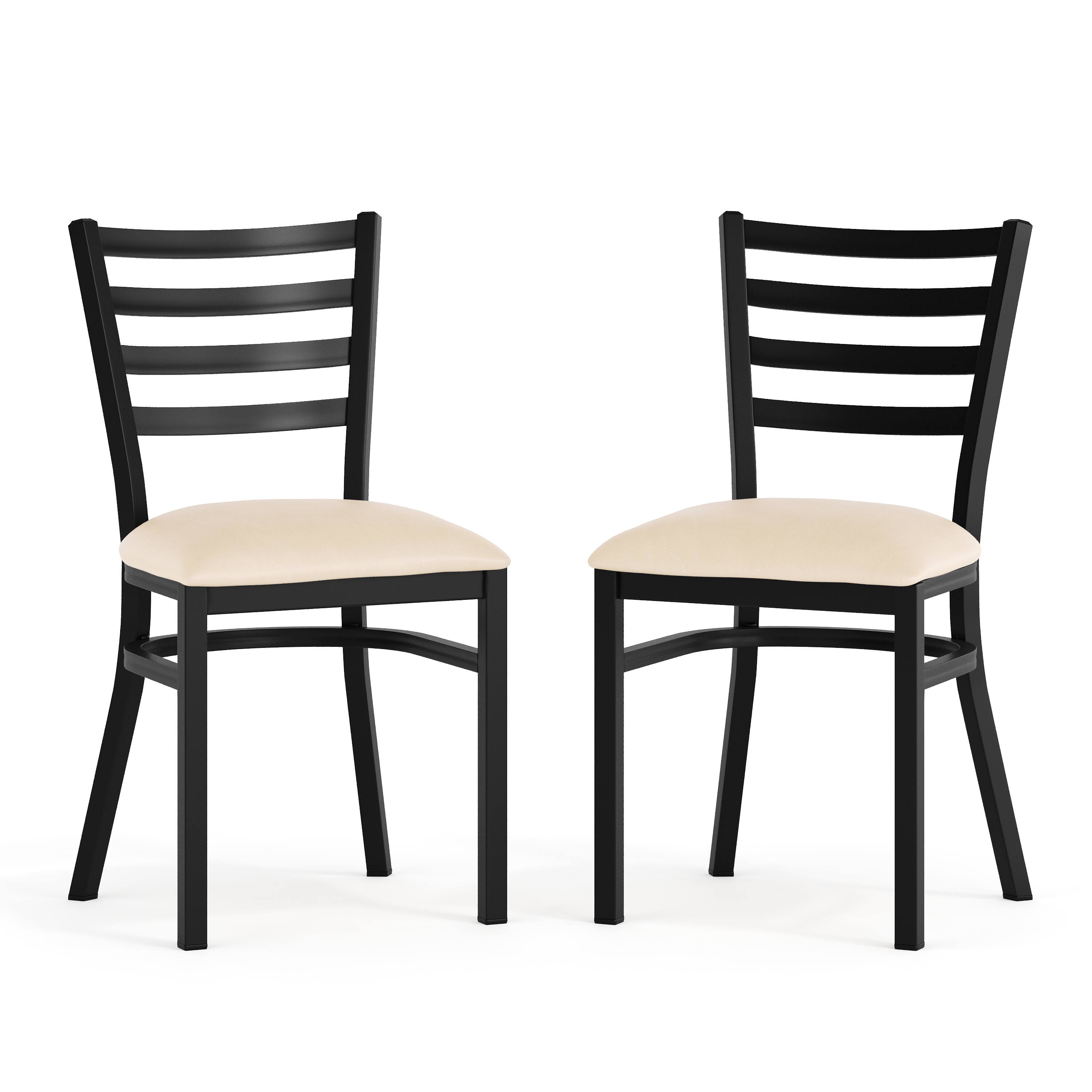 Alt View 10. Emma + Oliver - 2 Pack Ladder Back Metal Restaurant Chair - Tan Vinyl Seat/Black Metal Frame.