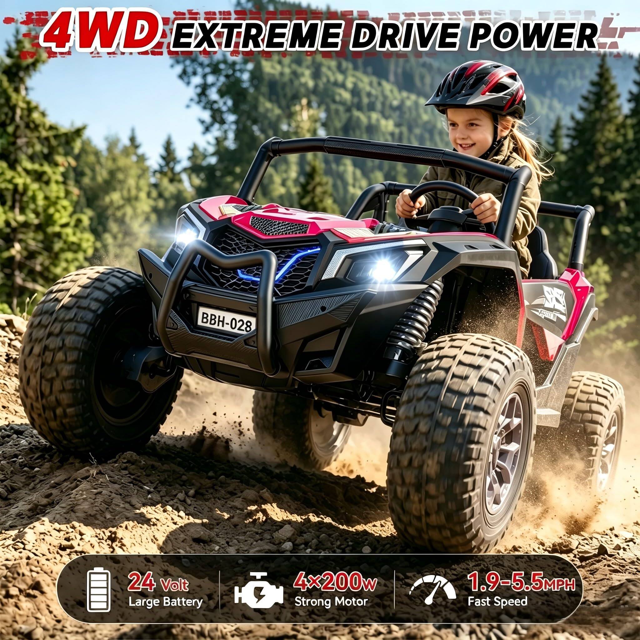 4WD EXTREME DRIVE POWER  
BBH-028  
ACTIVE  
24 Volt Large Battery  
4x200w Strong Motor  
1.9-5.5MPH Fast Speed