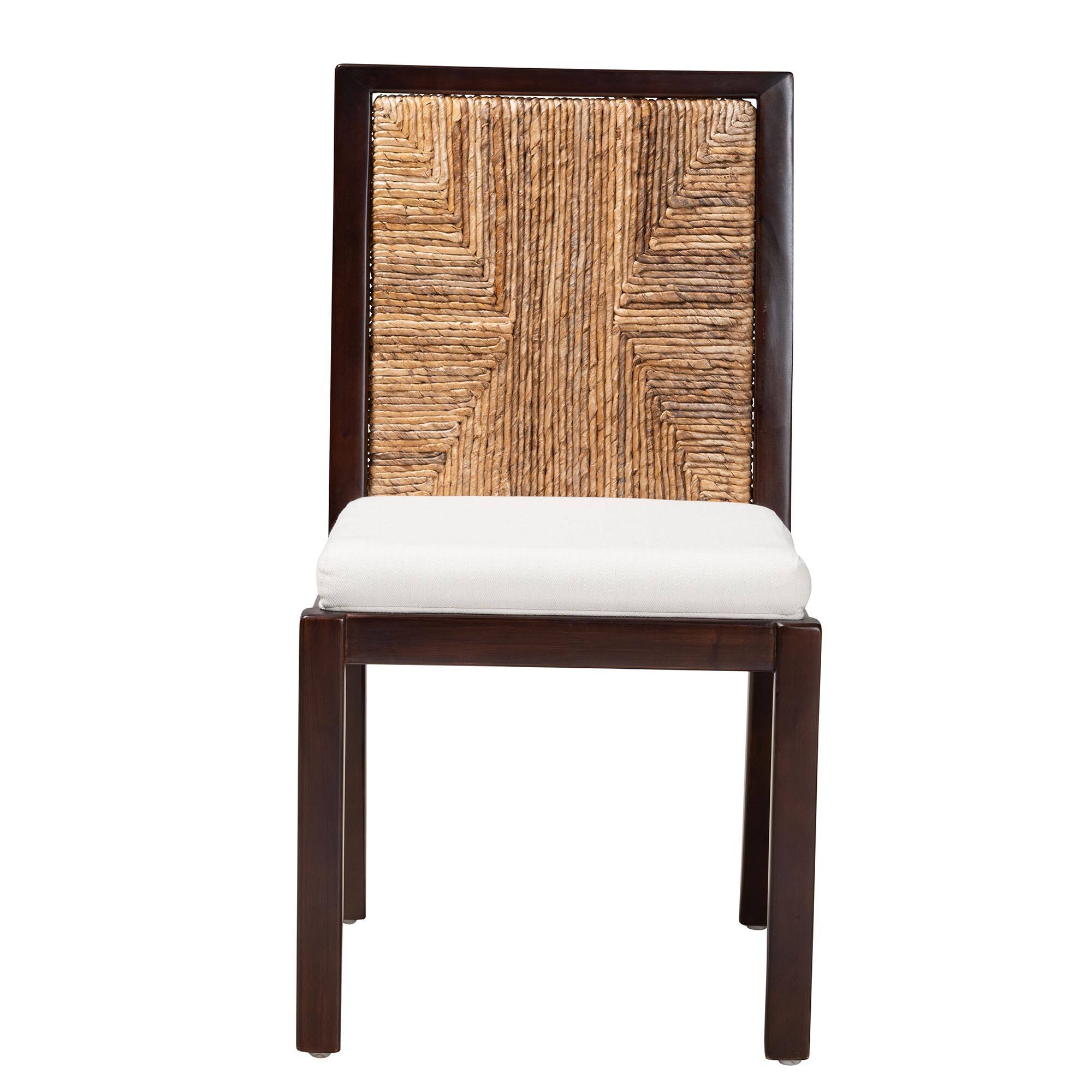 Angle. bali & pari - Joana Modern Bohemian Mahogany Wood and Natural Seagrass Dining Side Chair - Dark Brown/Natural Brown/White.