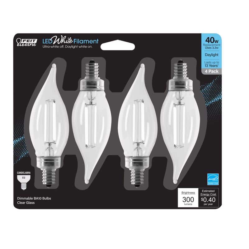 FEIT ELECTRIC - BA10 E12 (Candelabra) Filament LED Bulb Daylight 40 Watt Equivalence 4 pk
