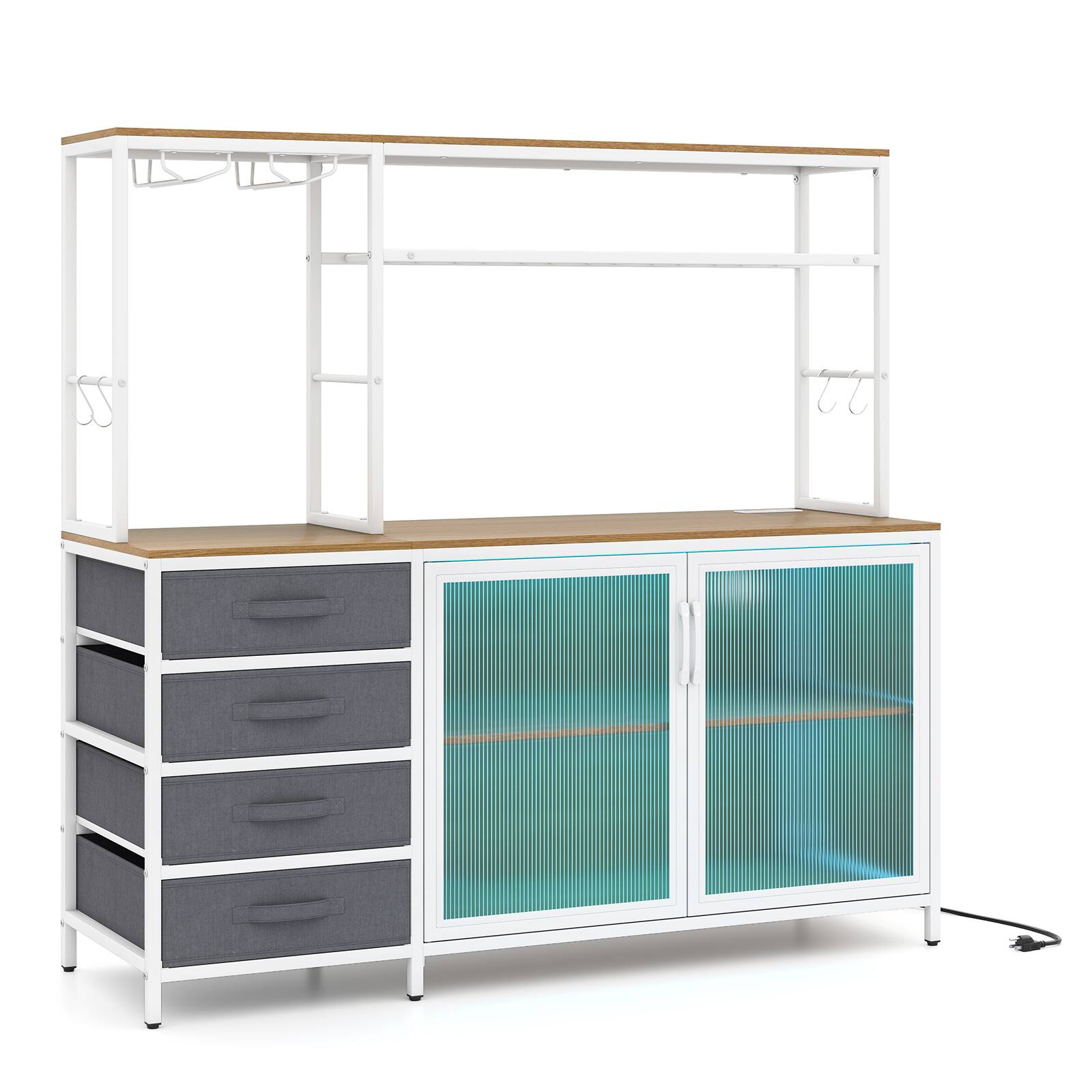 Alt View 9. Gymax - Gymax Sideboard Buffet Cabinet w/ LED Lights 55'' Coffee Table w/ Power Outlets Natural - Yellow.