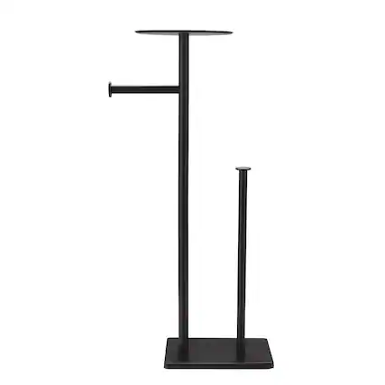 Front. Dazzed Corner - Toilet Paper Holder Stand with Shelf,Brushed Nickel - Black.
