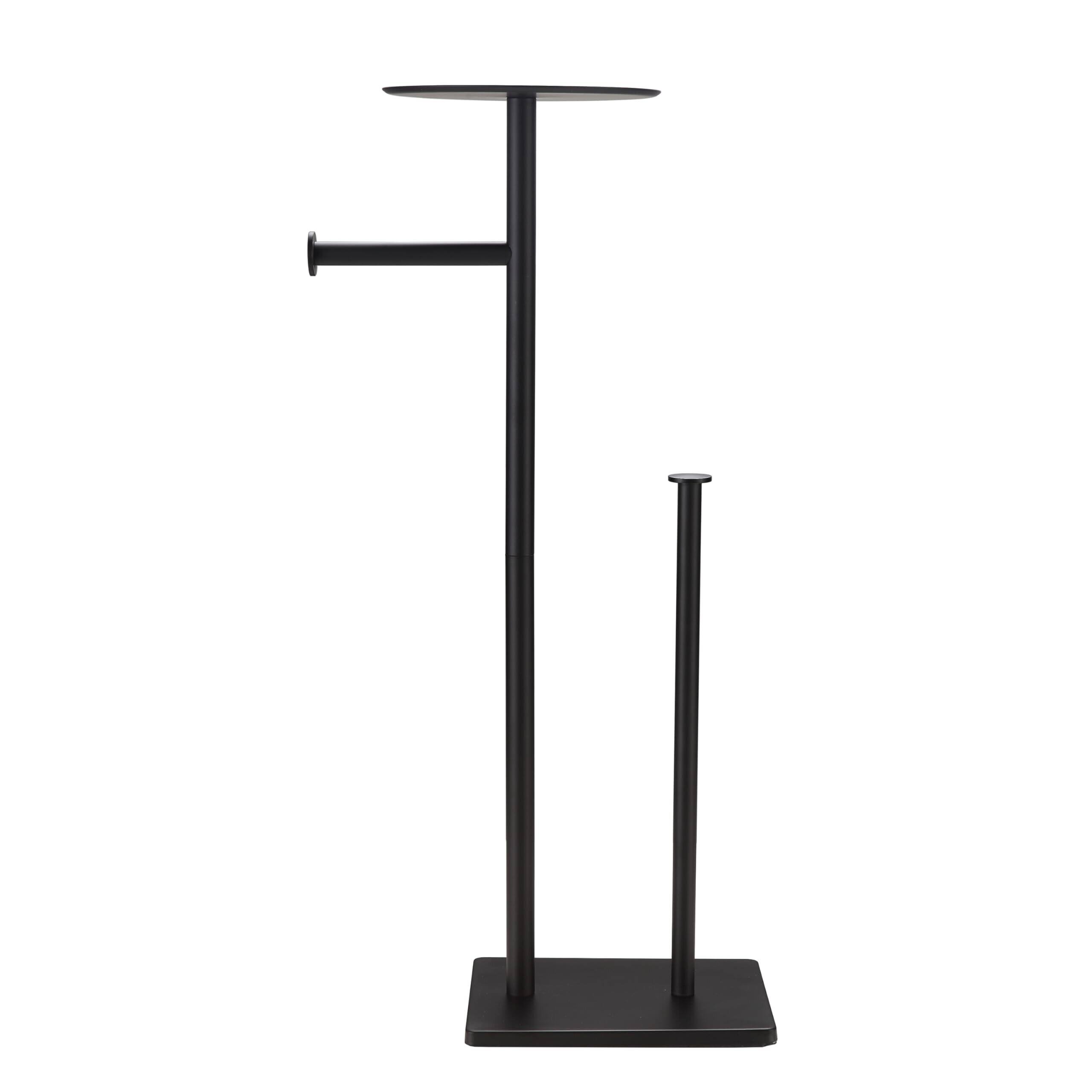 Front. Dazzed Corner - Toilet Paper Holder Stand with Shelf,Brushed Nickel - Black.