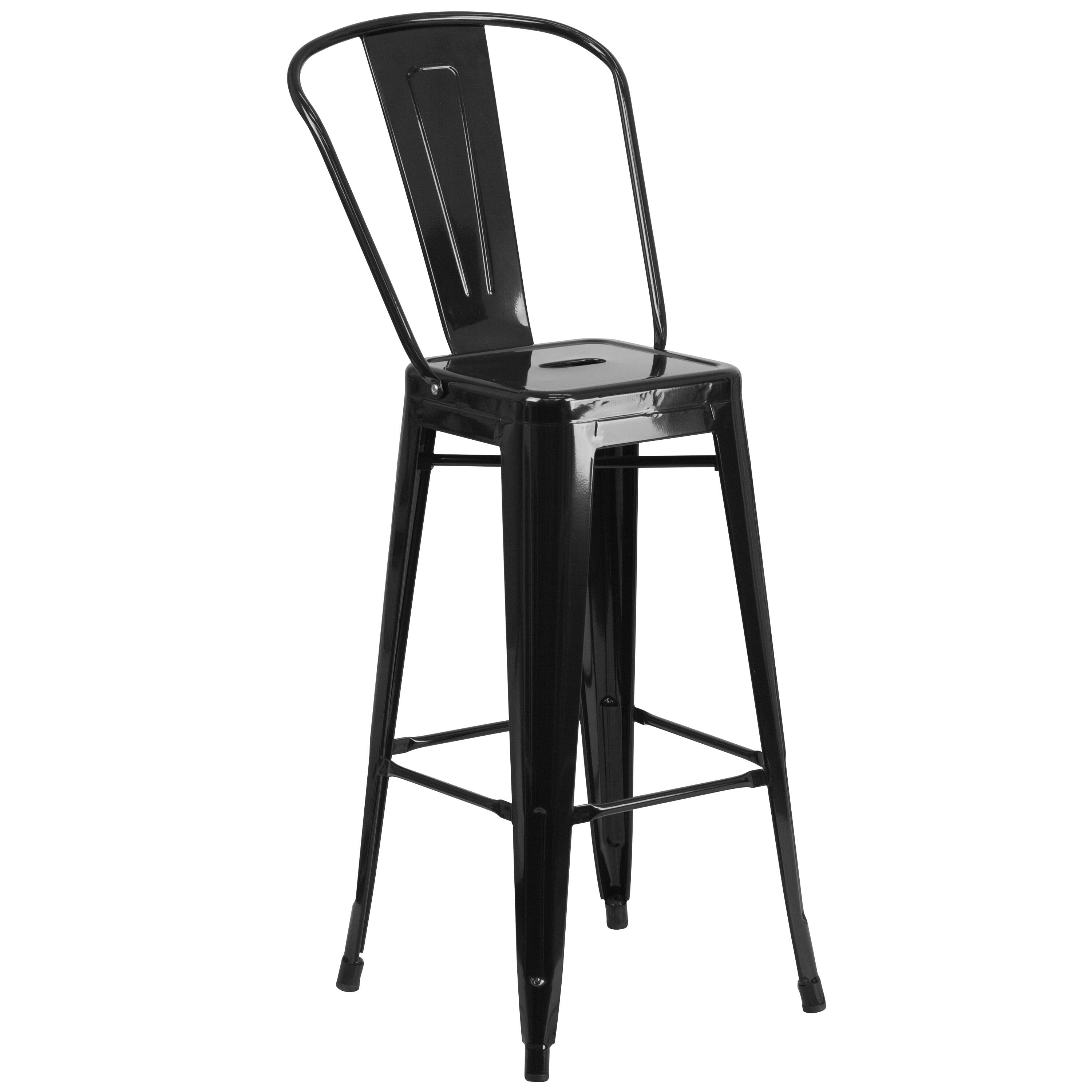 Alt View 7. Emma + Oliver - Commercial Grade 23.75" Square Metal Indoor-Outdoor Bar Table Set, 2 Back Stools - Black.