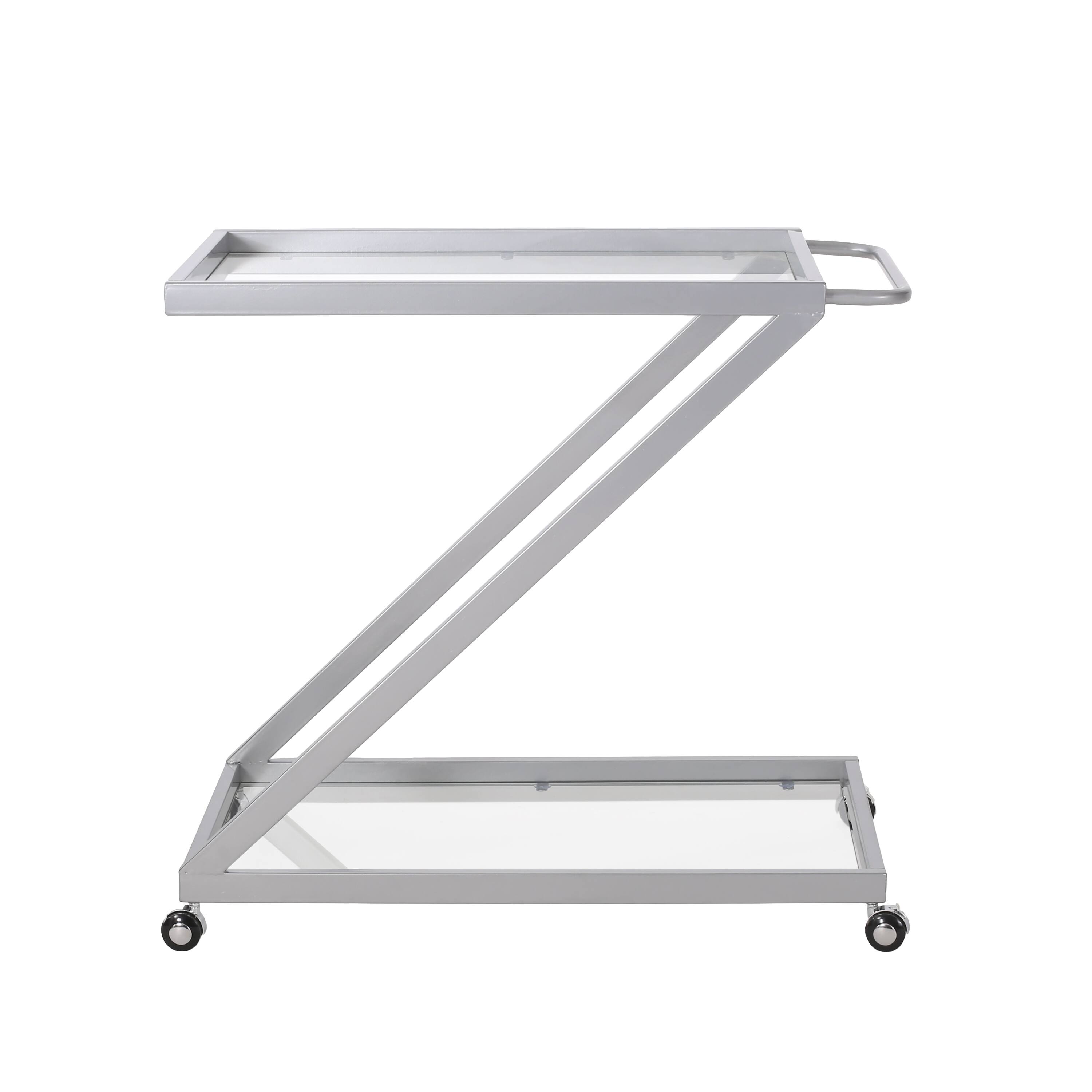 Angle. APRILSOUL - Z Frame Glass Bar Cart Rolling Iron Locking Wheels Modern Minimalist Serving Trolley - Silver.
