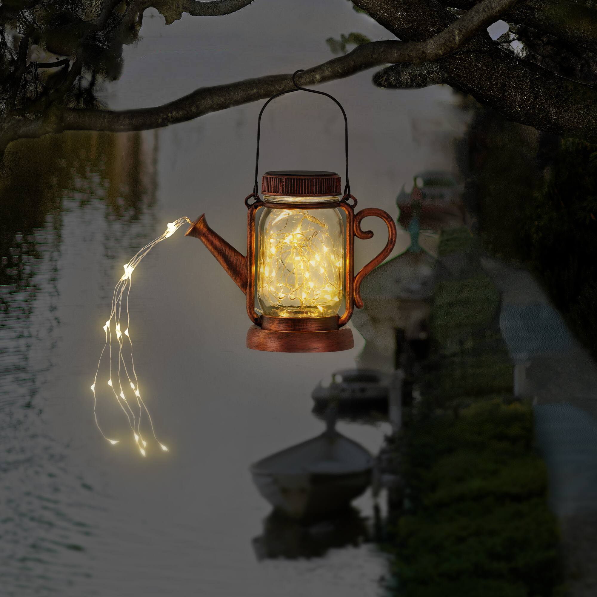 Alt View 1. Oumilen - 2-in-1 Solar Watering Can Fairy Lights – Warm White Waterfall String Light, IP44 Waterproof for Yard Garden.