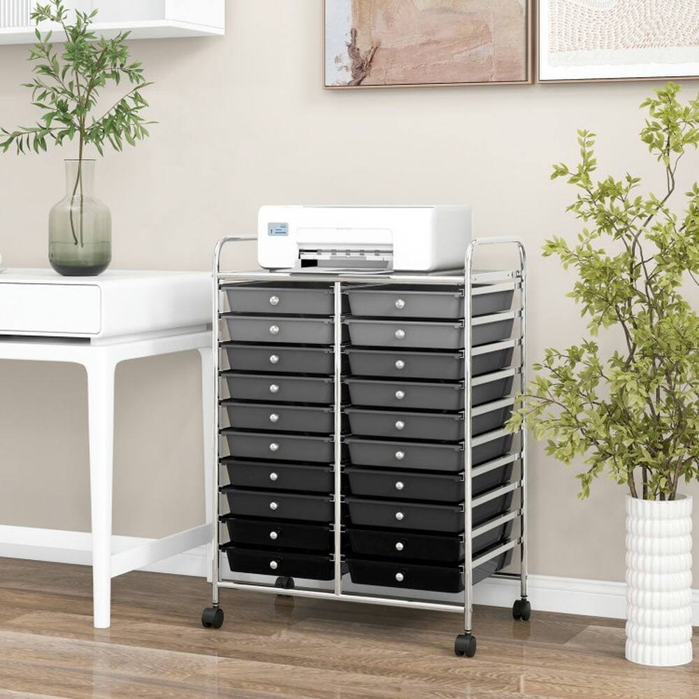 Back. Pefilos - 20 Drawers Rolling Storage Cart Studio Organizer-Black & Gray, Craft Organizers and Storage, Multipurpose Organizer Cart - Gray.