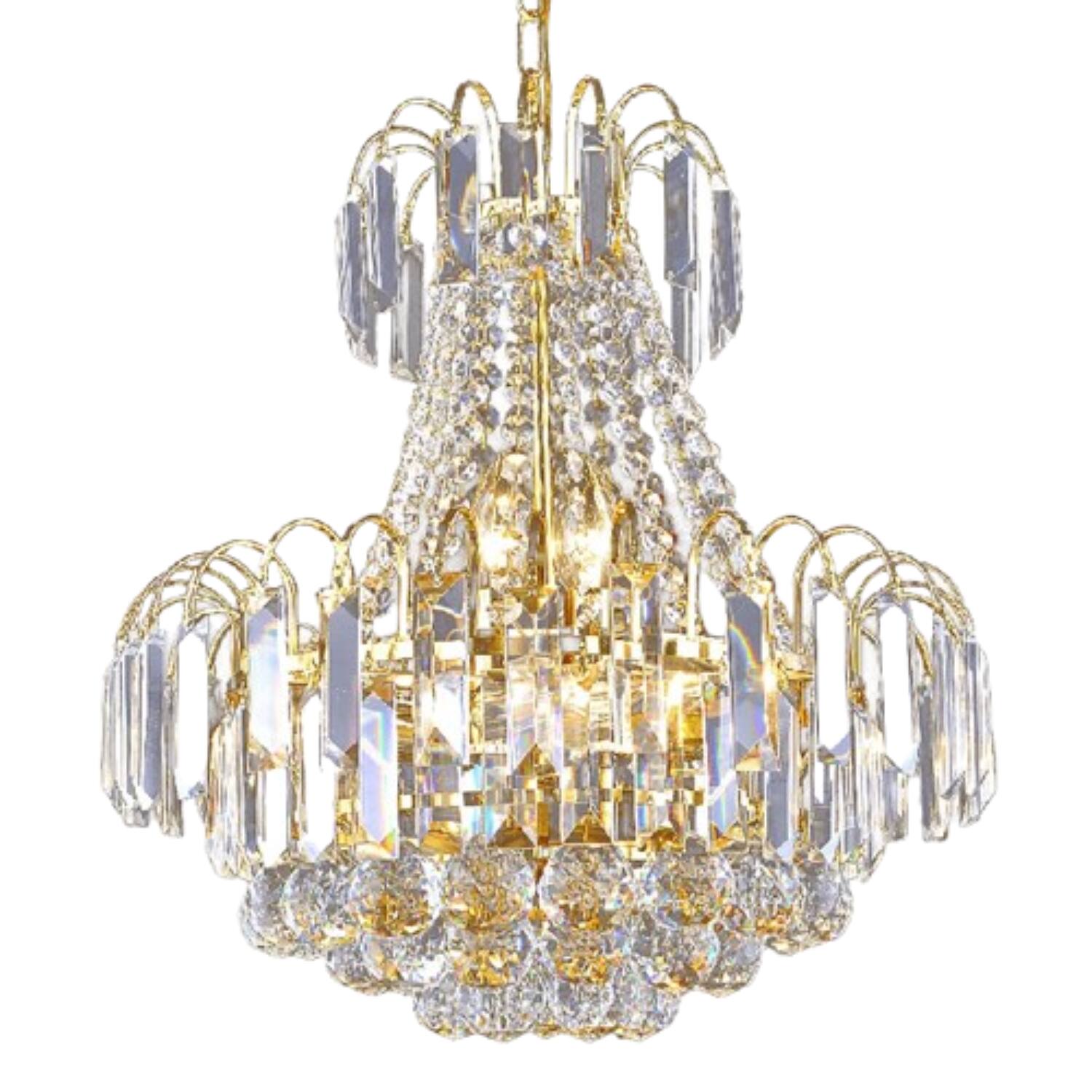 Front. Home Collection - Elegant K9 Crystal Chandelier Modern Gold Pendant Ceiling Light Fixture 15.7in.
