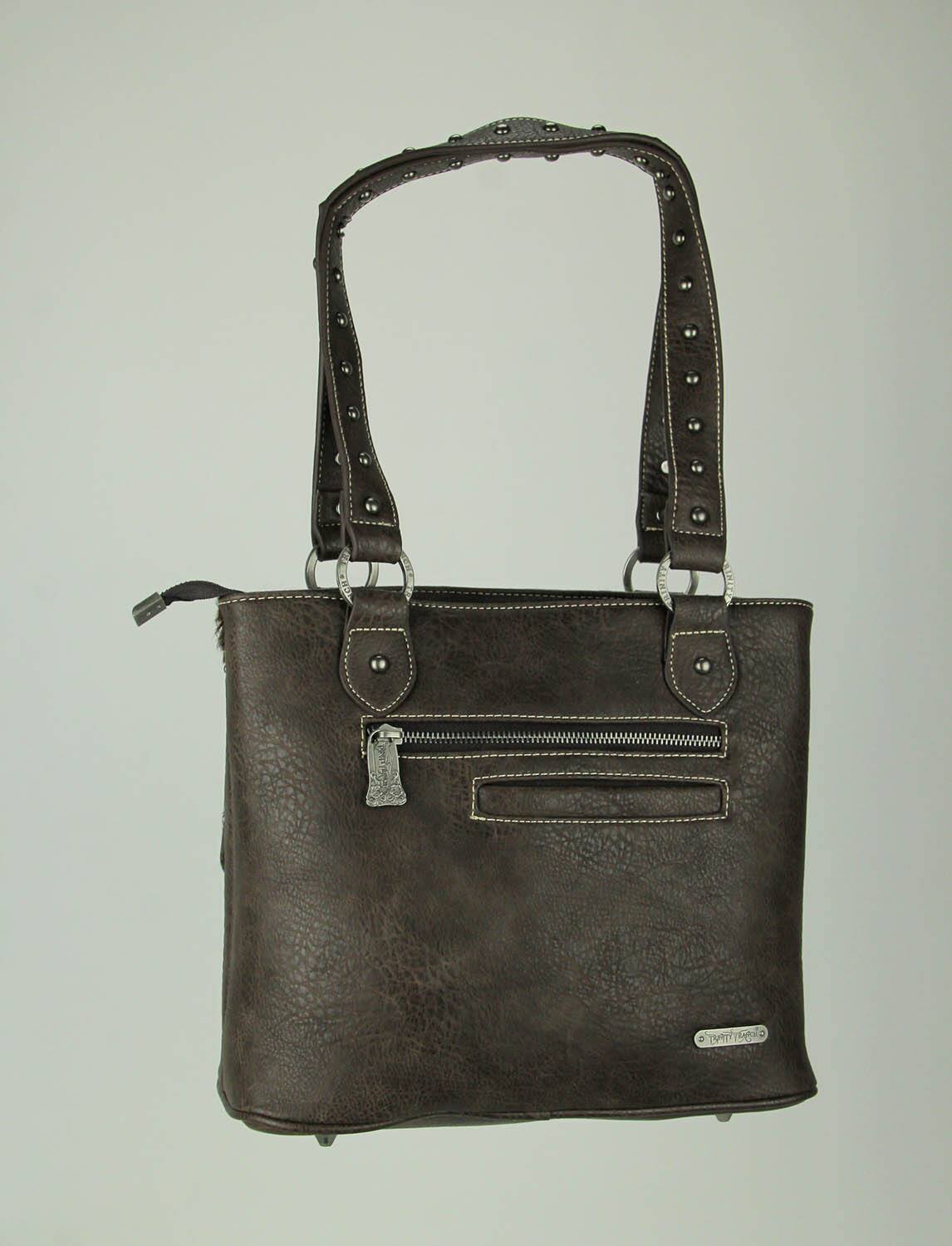 Alt View 1. Trinity Ranch - Montana West Trinity Ranch Hair-On Leather Trim Shoulder Tote Bag - Coffee.