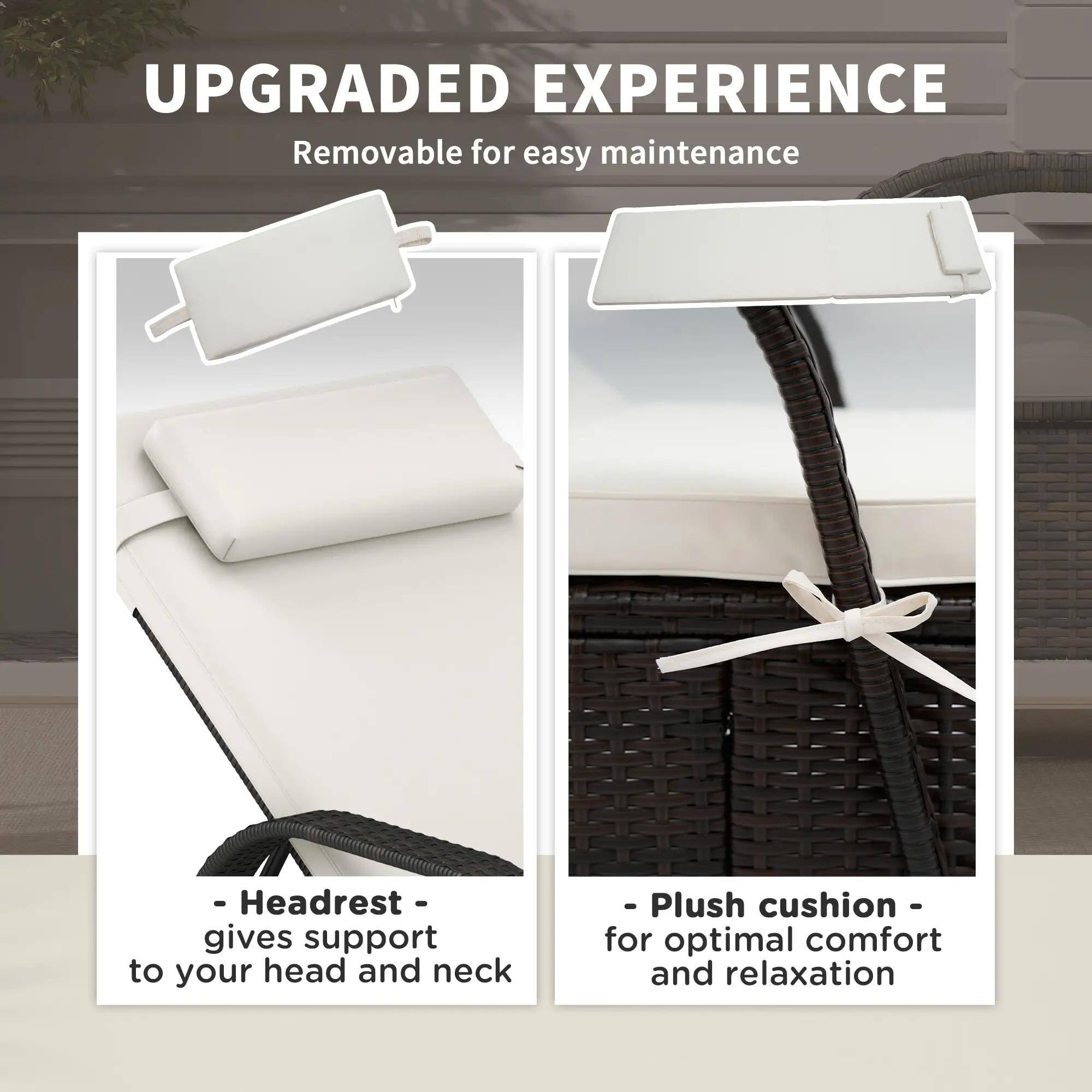 UPGRADED EXPERIENCE

Removable for easy maintenance

- Headrest - gives support to your head and neck
- Plush cushion - for optimal comfort and relaxation