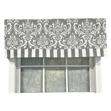 Front. RLF Home - RLF Home 70% Polyester 30% Cotton Ozbourne Style Banded 3" Rod Pocket Valance 50" x 16" Gray - Gray.