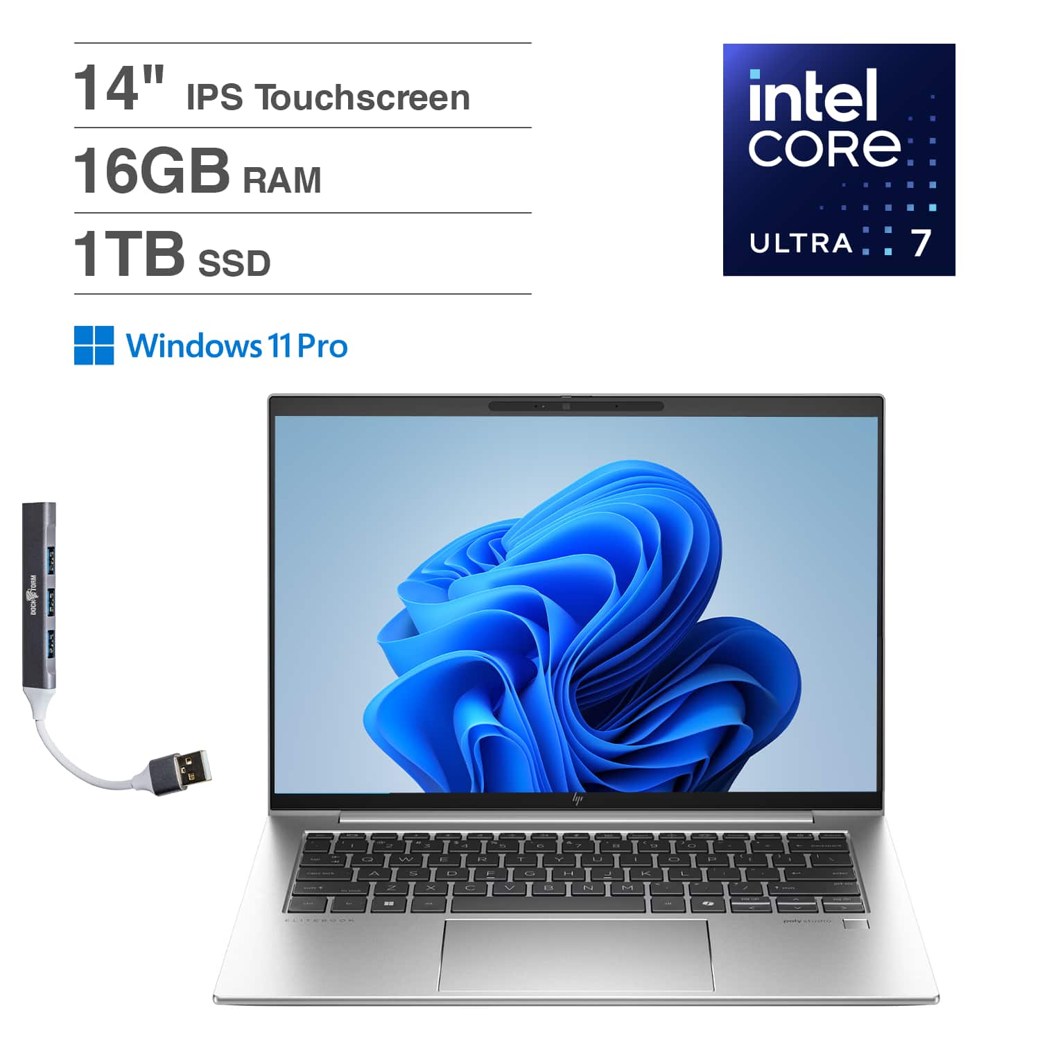 HP - EliteBook 840 G11 A14WFUT#ABA Laptop 14.0 Touch (Intel Ultra 7 155U, 16GB DDR5, 1TB PCIe SSD, Win 11 Pro) w/USB Hub - Silver