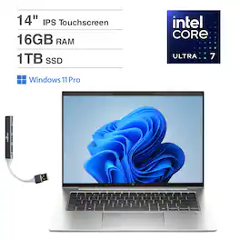 HP - EliteBook 840 G11 A14WFUT#ABA Laptop 14.0 Touch (Intel Ultra 7 155U, 16GB DDR5, 1TB PCIe SSD, Win 11 Pro) w/USB Hub - Silver