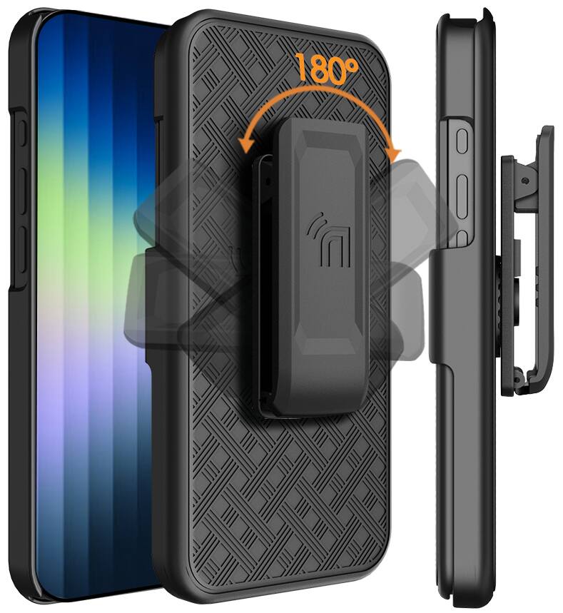 Alt View 3. Nakedcellphone - Combo for Apple iPhone 17e / 16e - Slim Case and Belt Clip Holster - Black.
