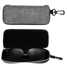 Unique Bargains - 2pcs Sunglasses Soft Case Hard Shell Zipper Holder with Lanyard for Travel Sport - Gray