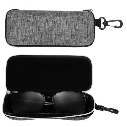 Front. Unique Bargains - 2pcs Sunglasses Soft Case Hard Shell Zipper Holder with Lanyard for Travel Sport - Gray.