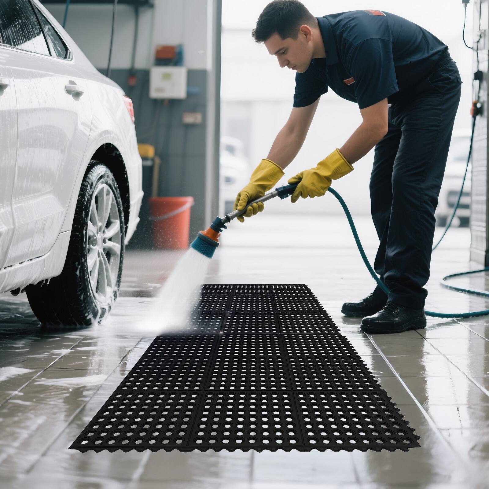 Alt View 7. Winado - 36"x36" Anti-Fatigue Standing Mat Interlocking Rubber Floor Mat with Non-Slip, Drainage Holes for Restaurant Home Garage - Black.