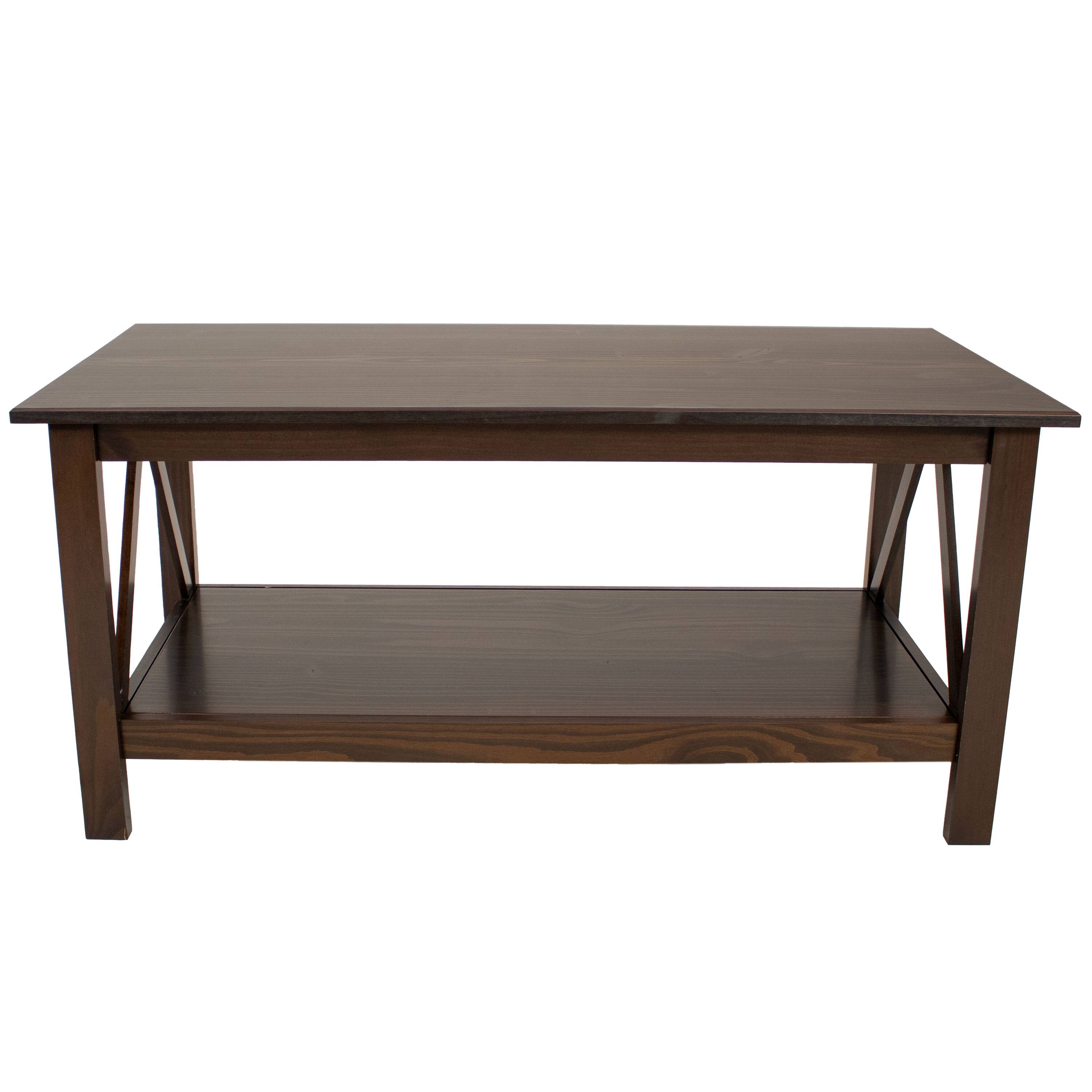 Alt View 10. Sunnydaze - Solid Pine Coffee Table with Shelf - 43.5 in - Dark Brown.