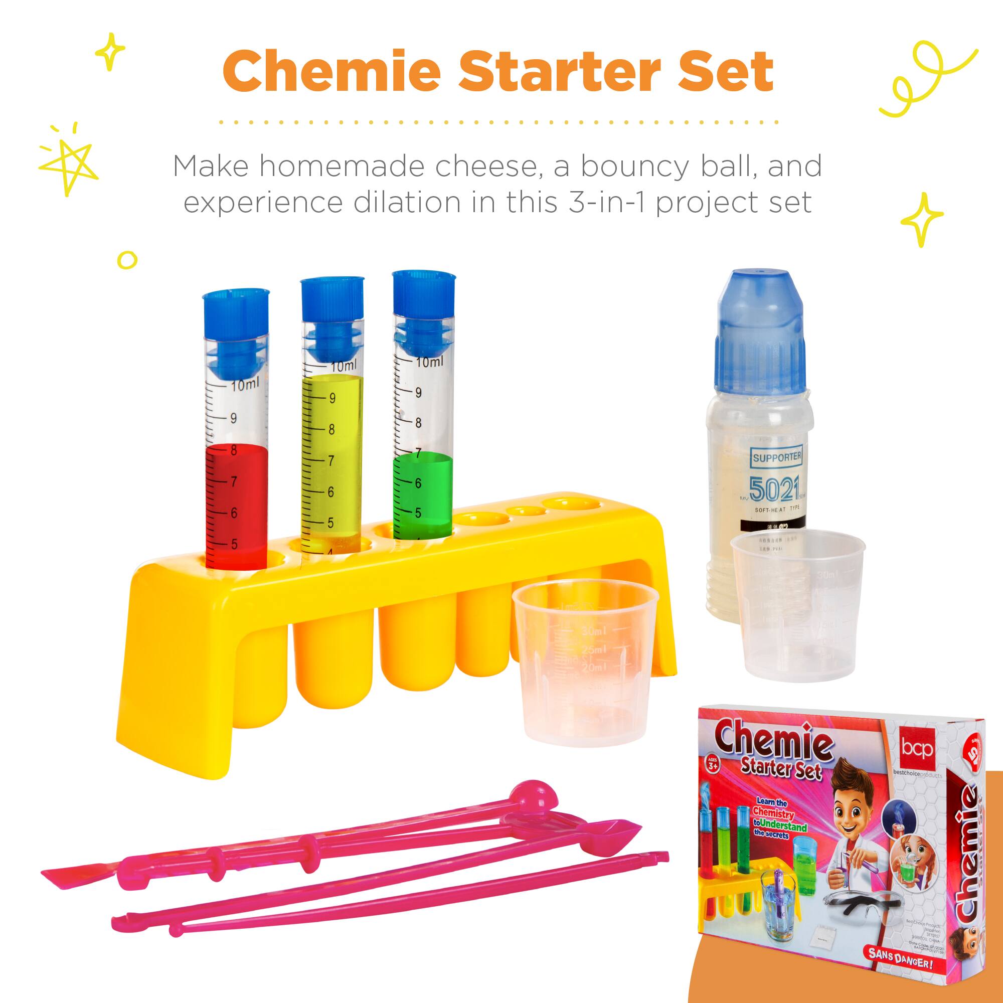 Chemie Starter Set

Make homemade cheese, a bouncy ball, and experience dilation in this 3-in-1 project set

10ml 9 3 7 5 10ml 9 dE 7 5 5 A 10ml E d 1 5

SUPPORTER - 5021

30ml 25ml 1n 20ml

Chemie bcp 2 B Starter Set

Lews - Chemistry Understand

Chemie SANS DANGER!