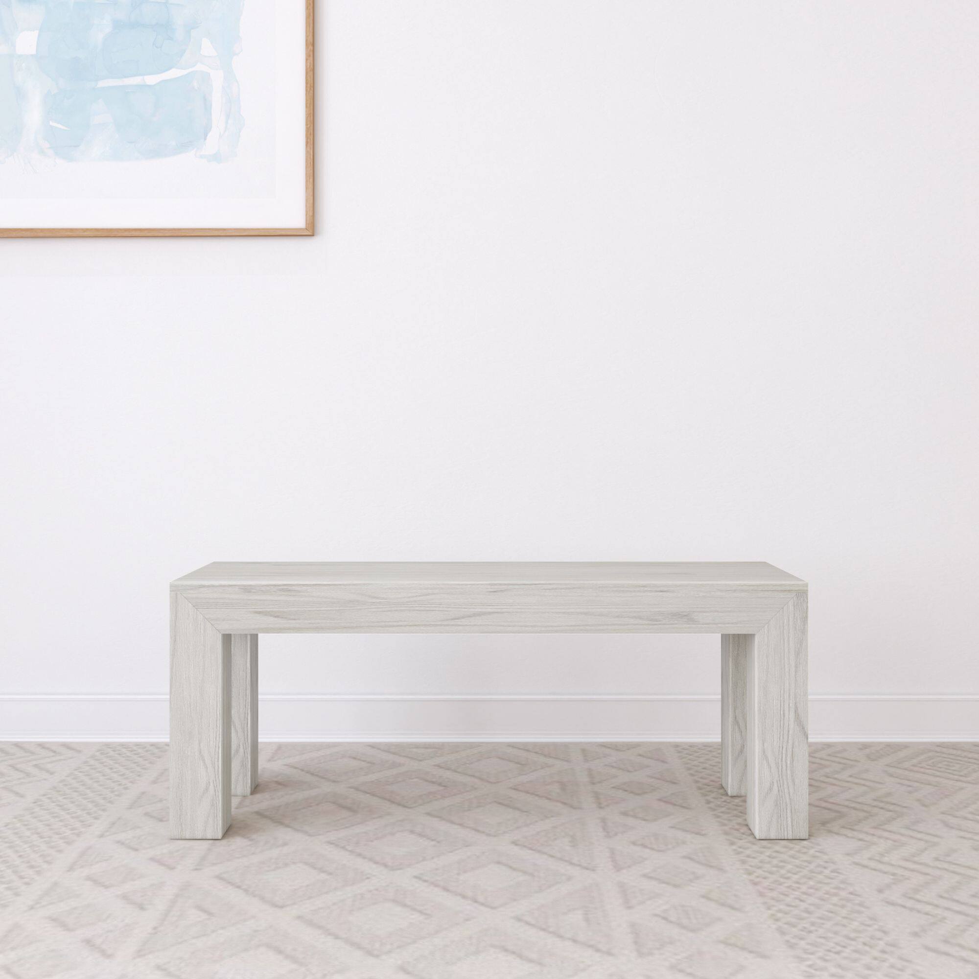 Alt View 1. Plank+Beam - Modern Dining Room Bench (49in / 1244mm), White Sand Wirebrush - White Sand Wirebrush.