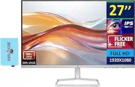 HP - Series 5 527sw 27" FHD IPS Monitor, Anti-Glare, Low Blue Light, HDMI & w/Dockztorm Hub, /Silver (94F46AA#ABA) - White