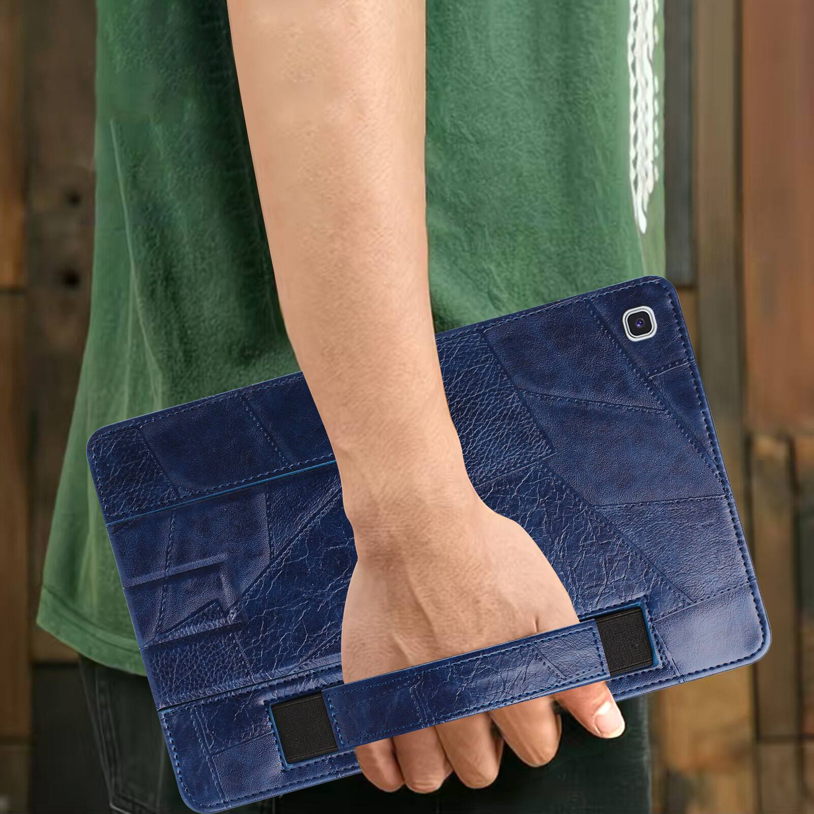 Alt View 2. Dteck - Leather Texture Case for Samsung Galaxy Tab S6 Lite, Shockproof Cover with Multi-Angle Stand and Secure Hand Strap - Blue.