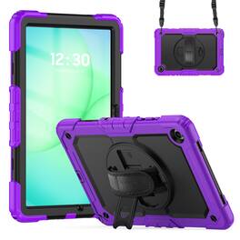 Dteck - For Samsung Galaxy Tab A11+ 2025/A9+ 2023 Shockproof Three-Layer Stand Shoulder Strap Case Built-in Screen Protector - Purple