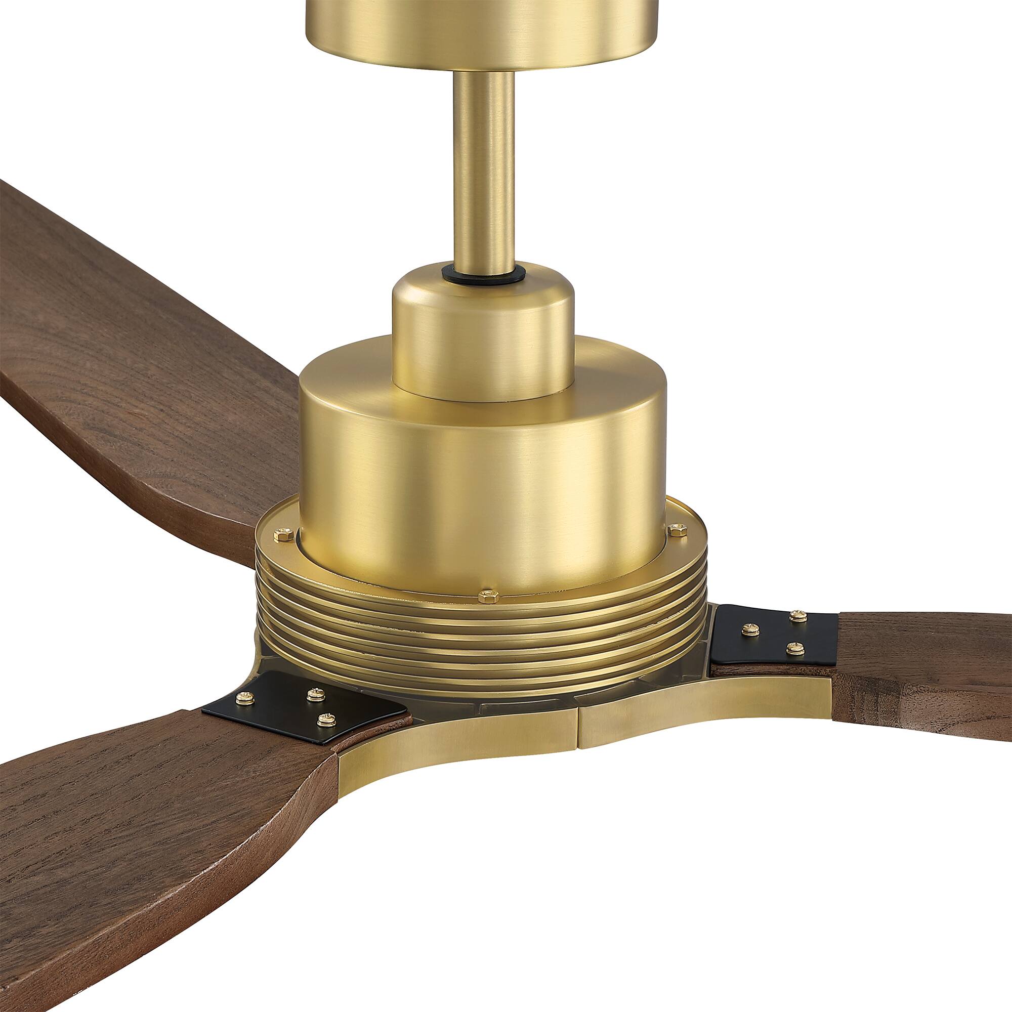 Alt View 3. Parrot Uncle - 84" Vintage Solid Wood Large Ceiling Fan with Diammable LED Light and Remote - Brass.