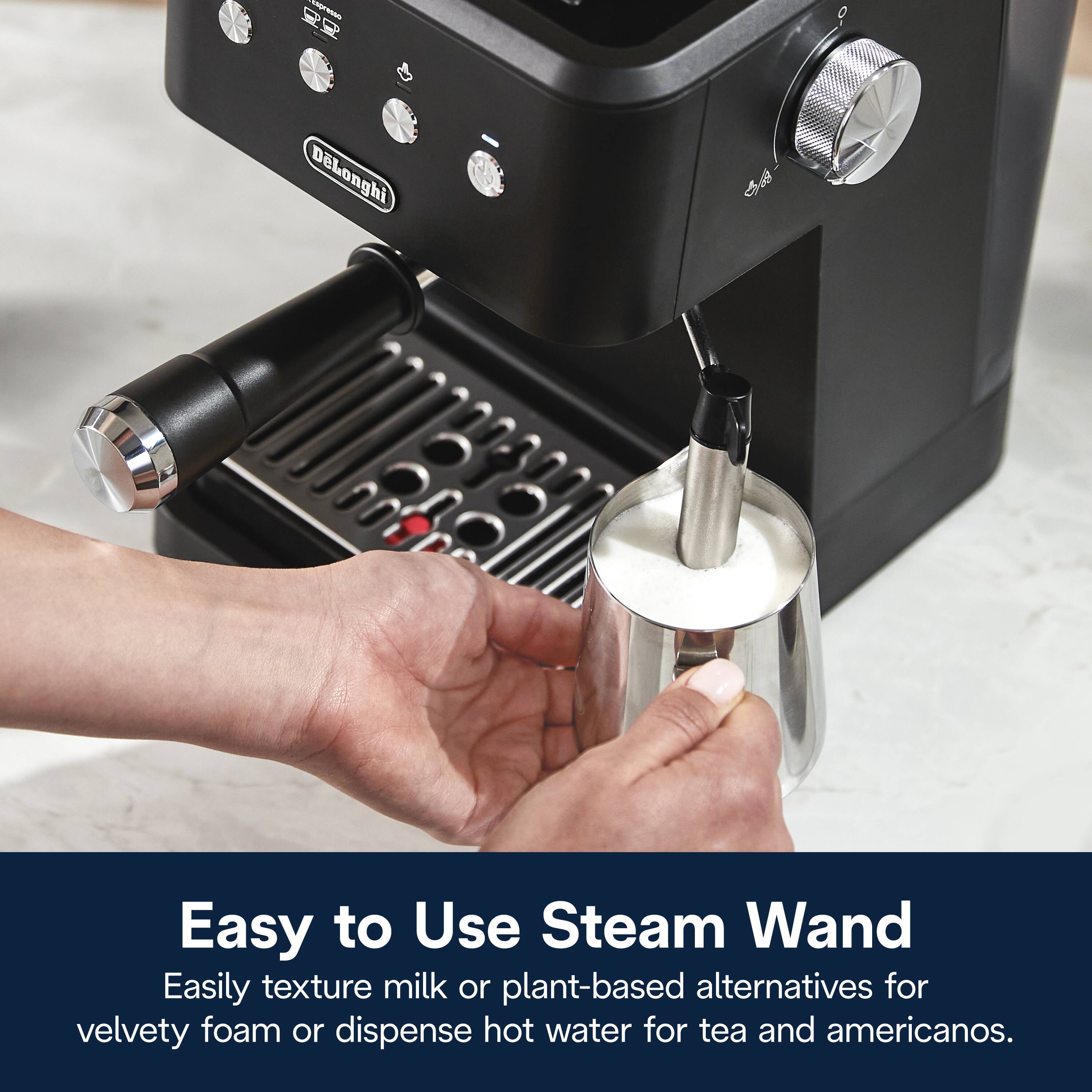 Easy to Use Steam Wand: DeLonghi

Easily texture milk or plant-based alternatives for velvety foam or dispense hot water for tea and americans.