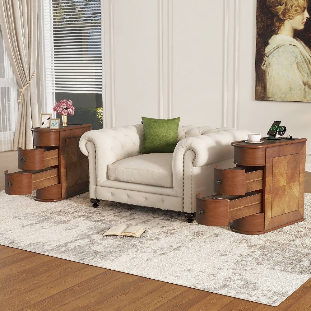 Alt View 1. Loheer - Loheer End Table with Charging Station Sofa Side Table Walnut - Walnut.