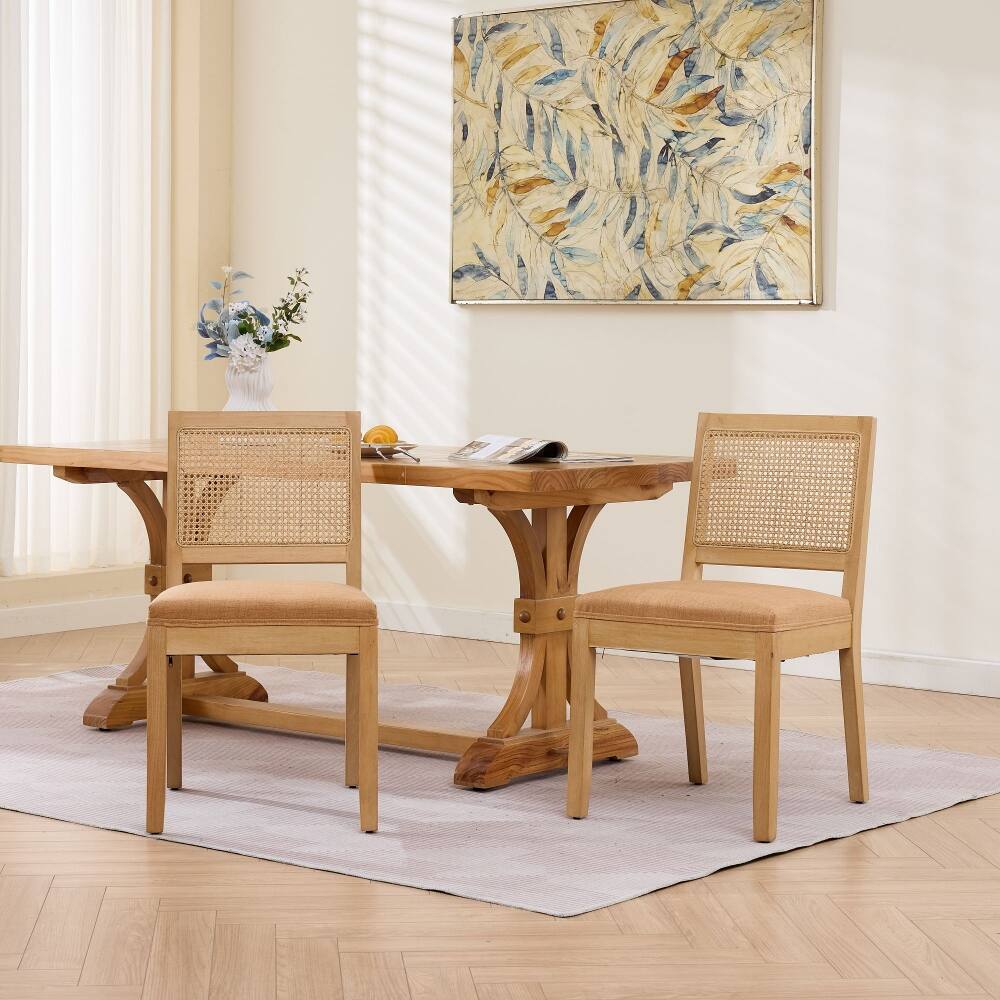 Alt View 10. Loheer - Loheer Rattan Dining Chairs Set of 2 Farmhouse Kitchen Chairs Tan - Tan.